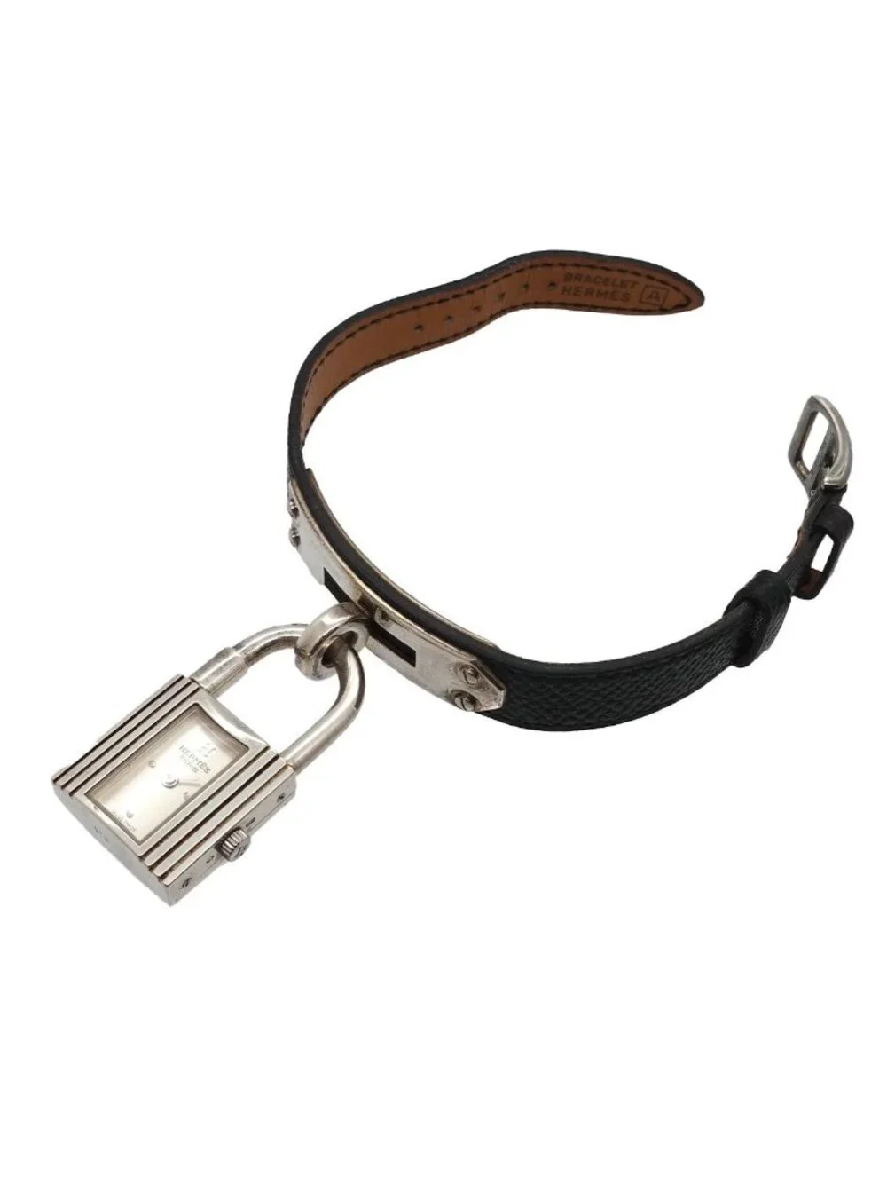 Hermes Kelly Watch Vintage Silver Black Quartz